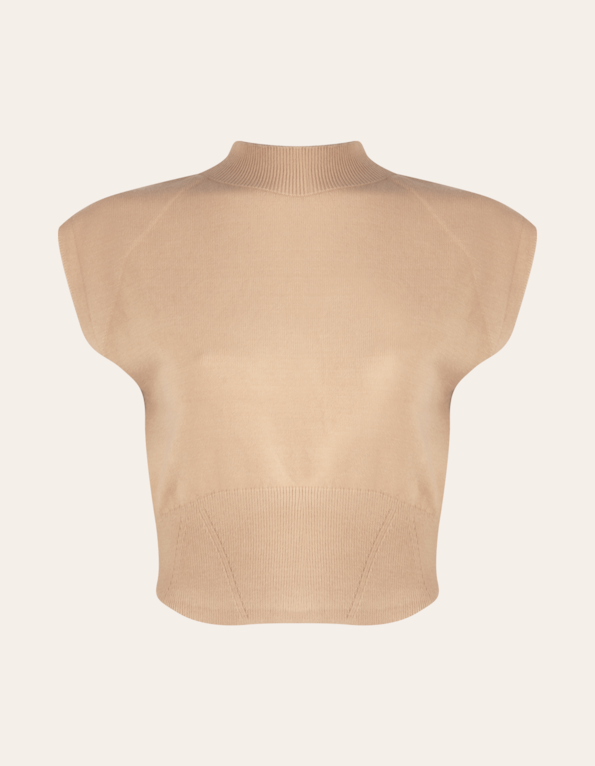 Blusa cavada gola alta tricot Bege medio