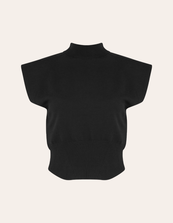 Blusa cavada gola alta tricot Preto