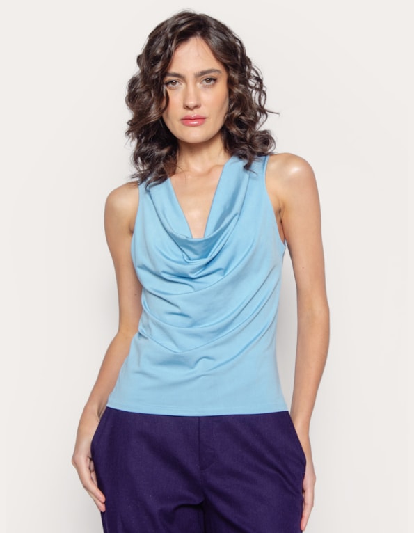 Blusa cavada gola drapeada Azul claro