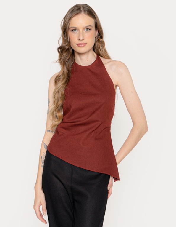 Blusa cavada linho blend Laranja escuro