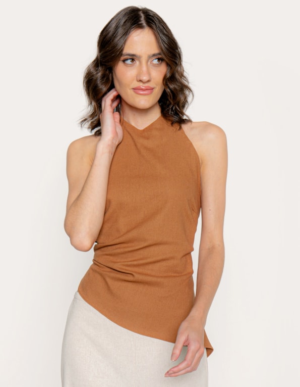 Blusa cavada linho blend Marrom