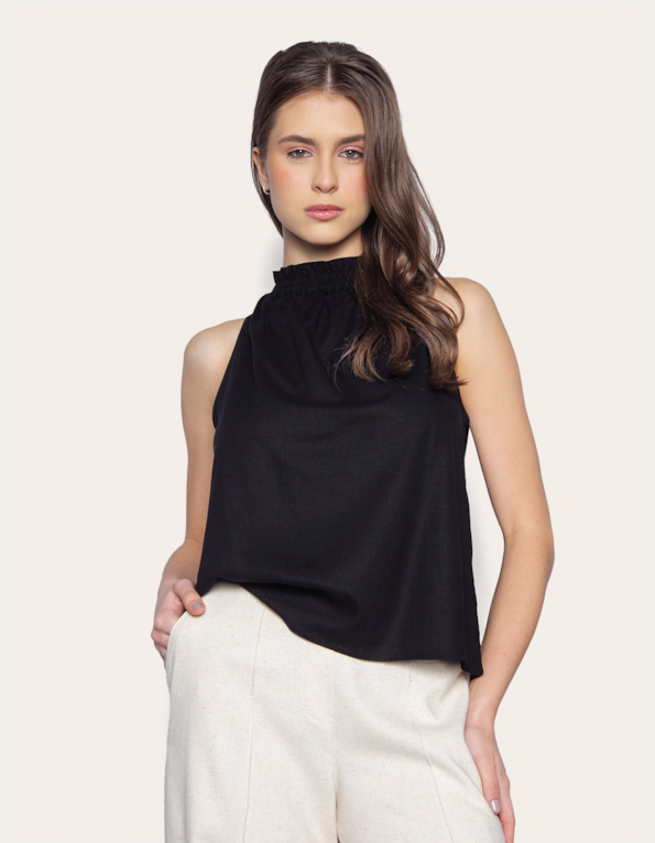 Blusa cavada linho blend Preto
