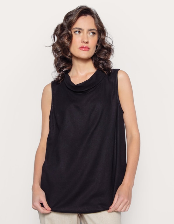 Blusa cavada linho blend Preto