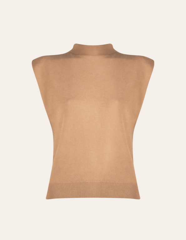 Blusa cavada muscle gola alta tricot Bege medio