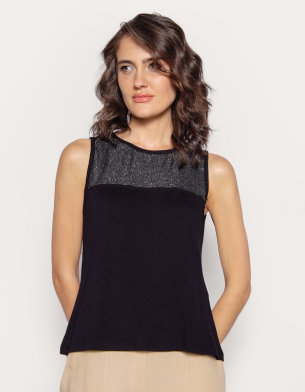 Blusa cavada pala lurex Preto