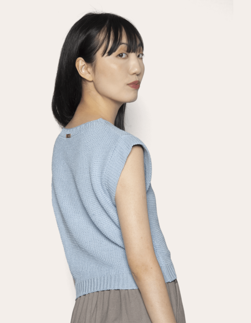 Blusa cavada tricot Baby blue