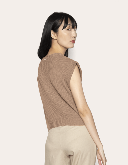 Blusa cavada tricot Bege medio