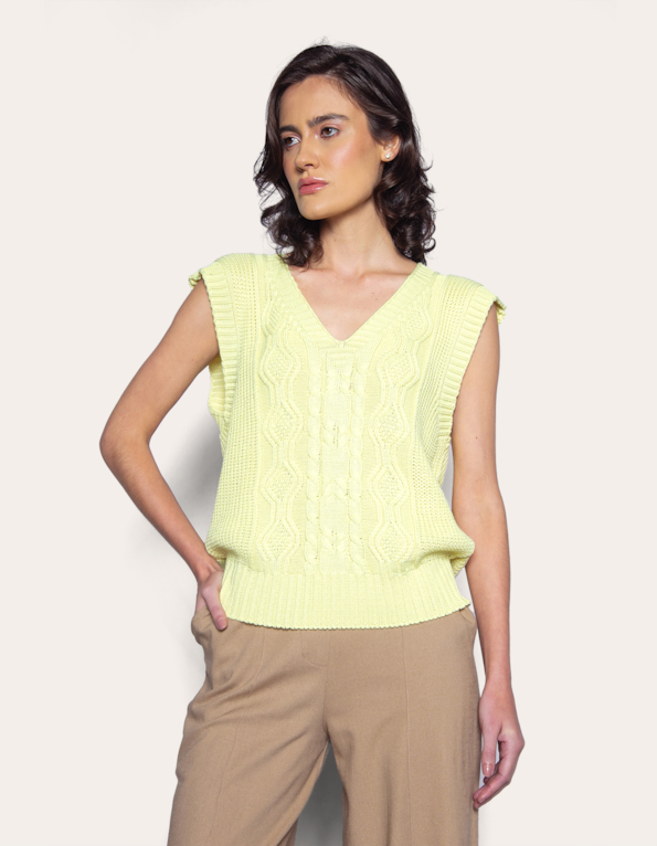 Blusa cavada tricot decote v  Amarelo