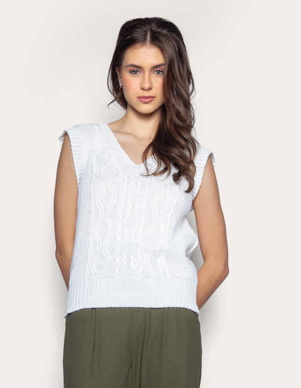 Blusa cavada tricot decote v  Off white