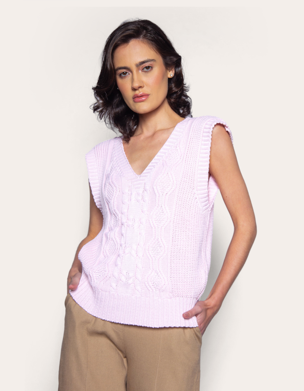 Blusa cavada tricot decote v  Rosa