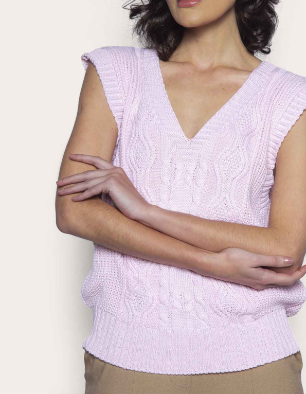 Blusa cavada tricot decote v  Rosa