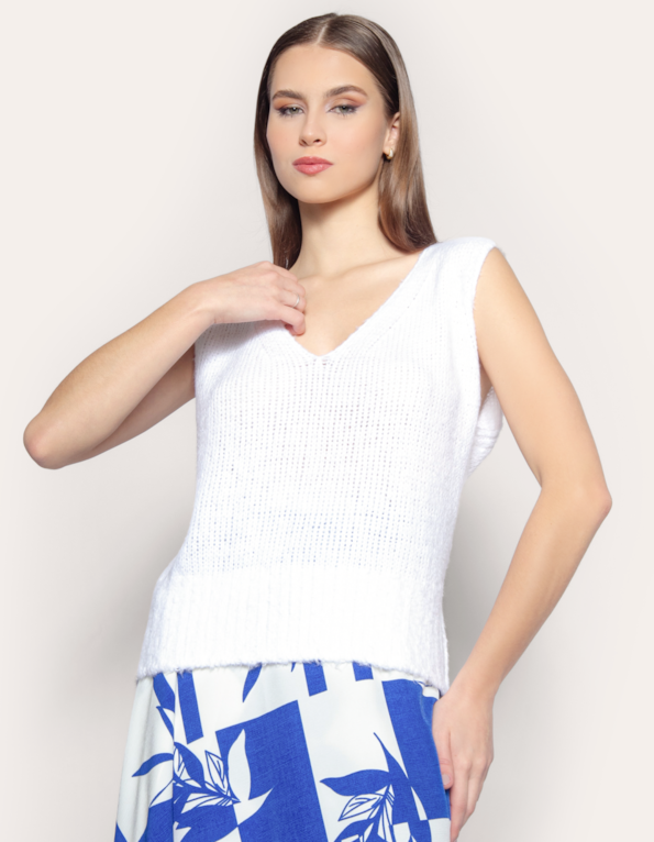 Blusa cavada tricot felpudo Branco