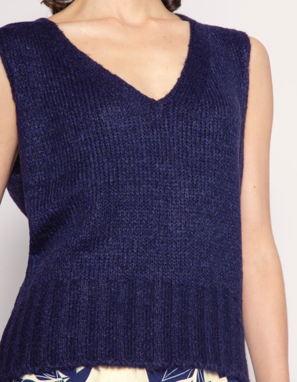 Blusa cavada tricot felpudo Marinho