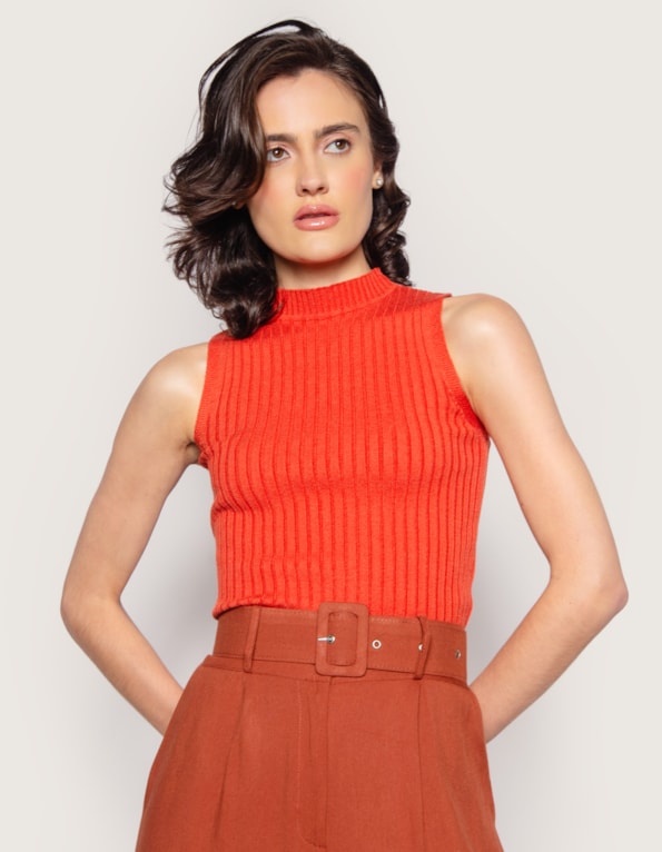 Blusa cavada tricot modal Terracota