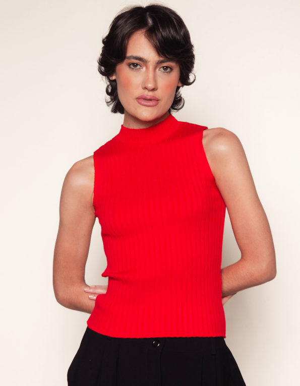 Blusa cavada tricot modal Vermelho
