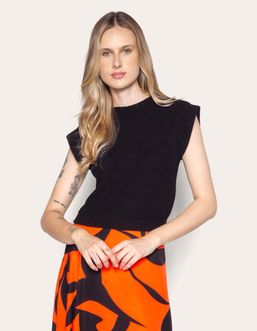Blusa cavada tricot Preto
