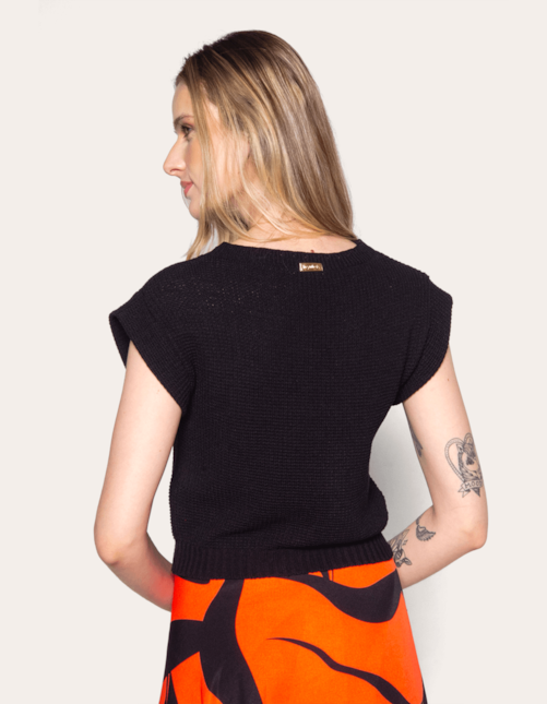 Blusa cavada tricot Preto