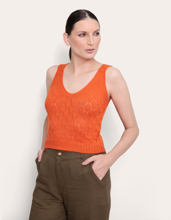 Blusa cavada tricot rendada