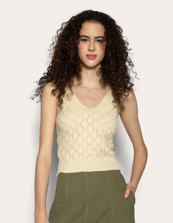 Blusa cavada tricot rendada