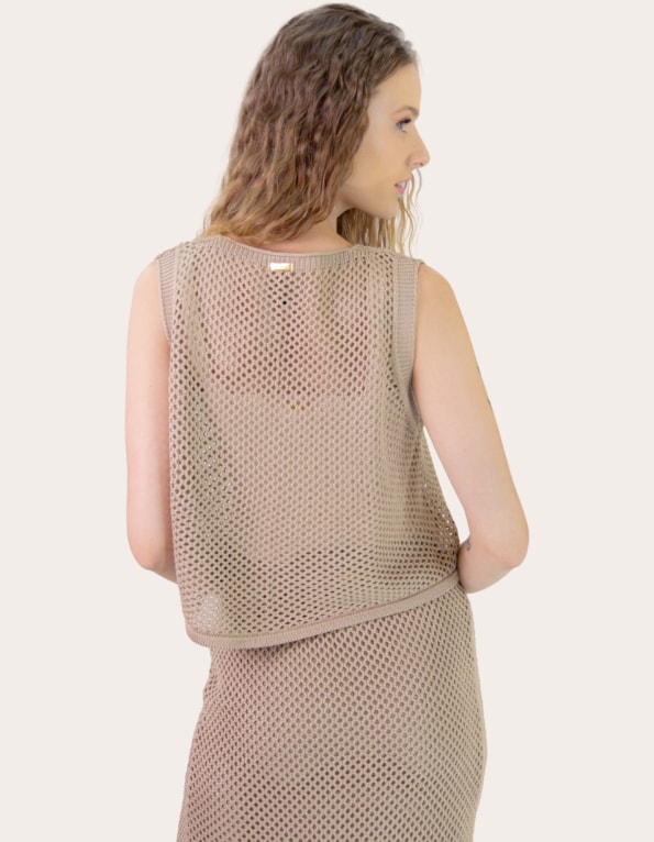 Blusa cavada tricot tela Bege