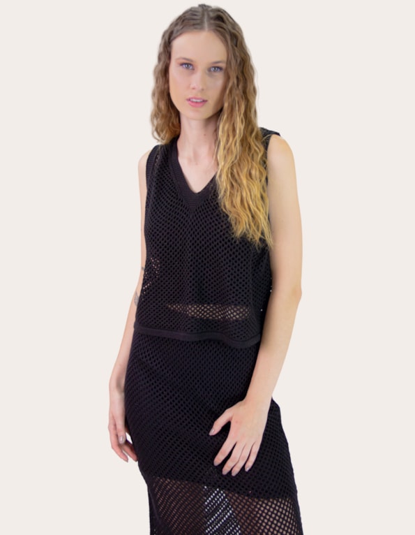 Blusa cavada tricot tela Preto
