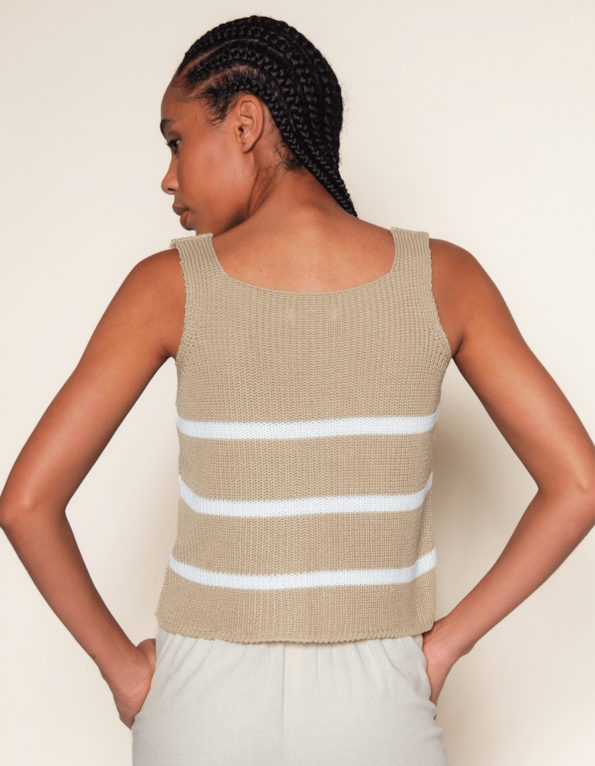 Blusa cropped alça larga listrada Areia/branco