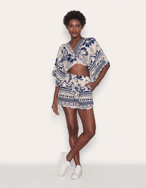 Blusa cropped amarração Trop fl azul