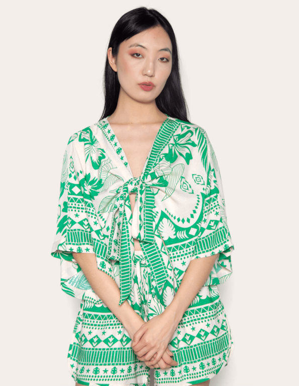 Blusa cropped amarração Trop fl verde