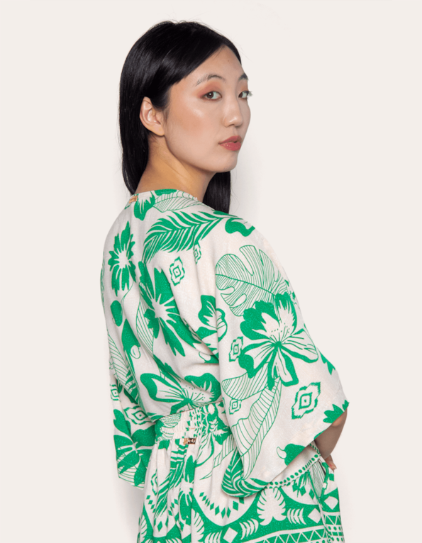 Blusa cropped amarração Trop fl verde