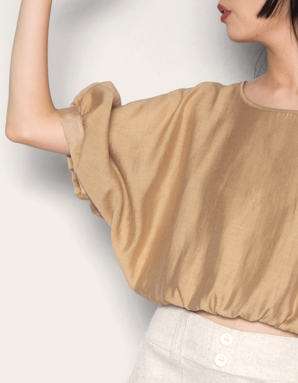 Blusa cropped ampla Bege