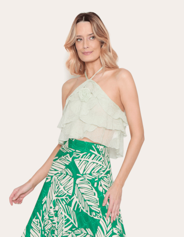 Blusa cropped babado broche flor Mint