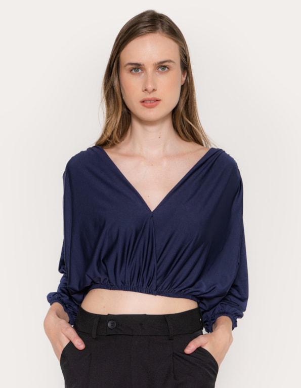 Blusa cropped cache-coeur Azul escuro
