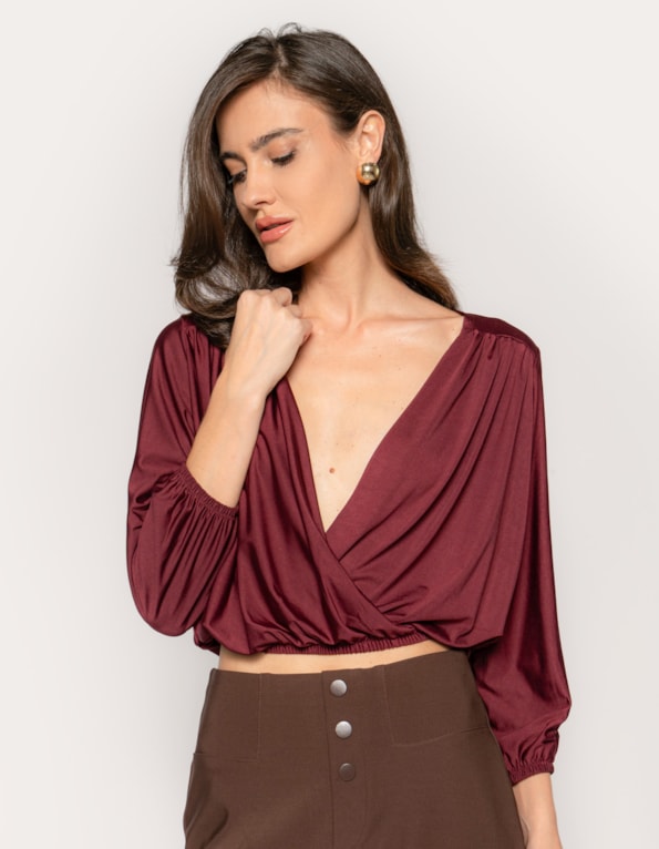 Blusa cropped cache-coeur Vermelho escuro