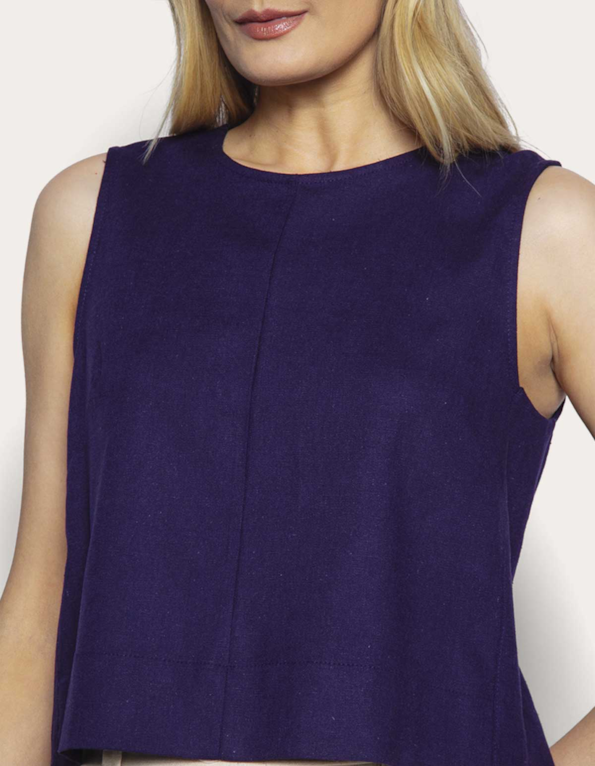 Blusa cropped cavada linho blend Azul escuro