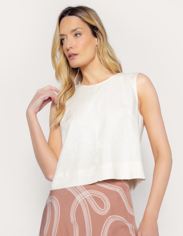 Blusa cropped cavada linho blend Bege claro