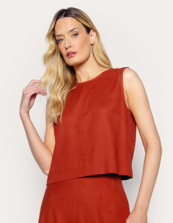Blusa cropped cavada linho blend Marrom medio