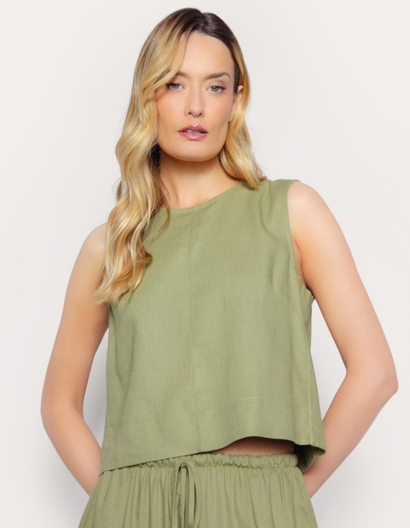 Blusa cropped cavada linho blend Oliva claro