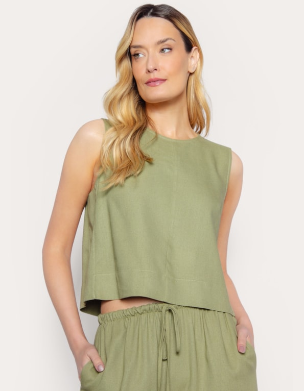 Blusa cropped cavada linho blend Oliva claro
