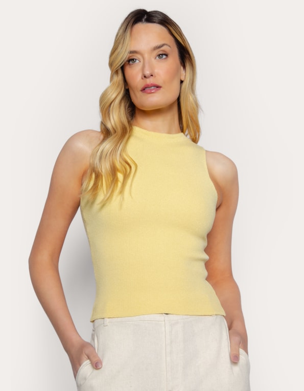 Blusa cropped cavada tricot Amarelo claro