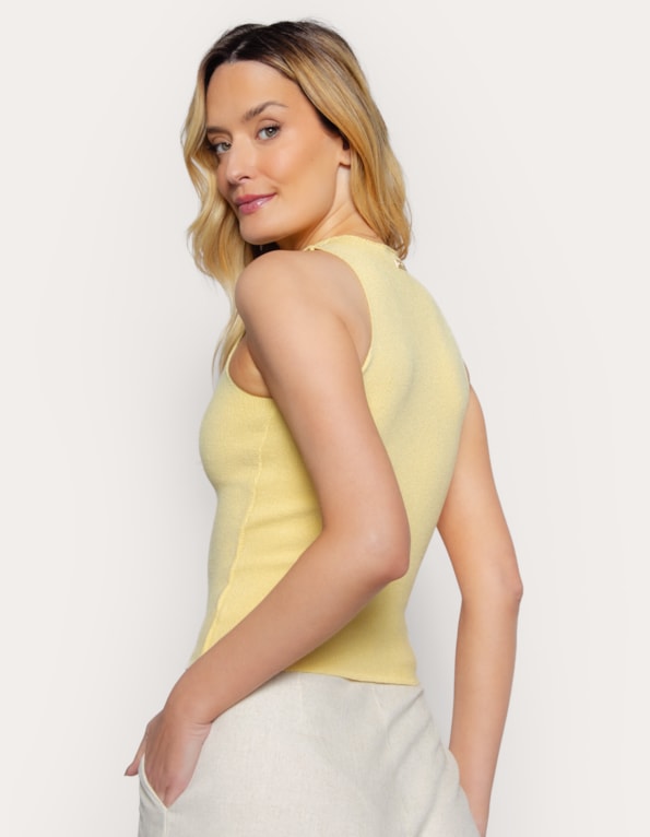 Blusa cropped cavada tricot Amarelo claro