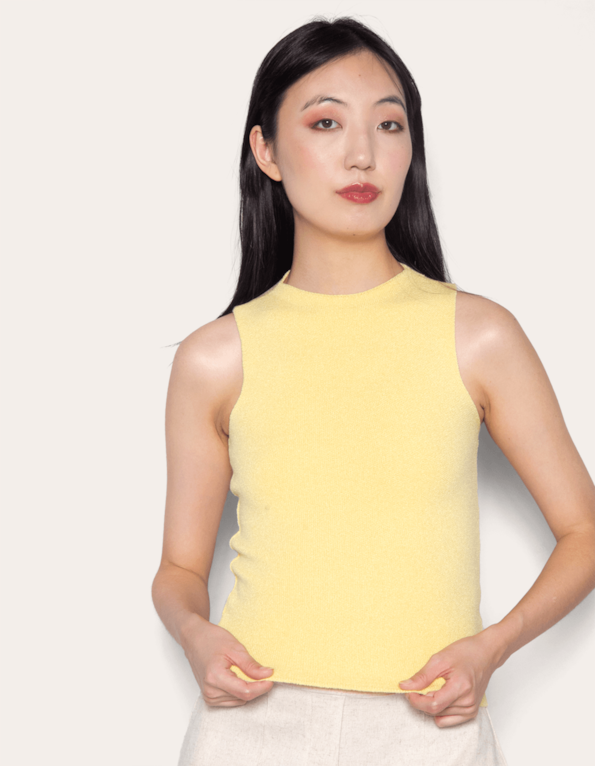 Blusa cropped cavada tricot Amarelo manteiga