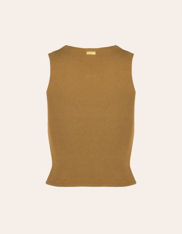 Blusa cropped cavada tricot Amendoa
