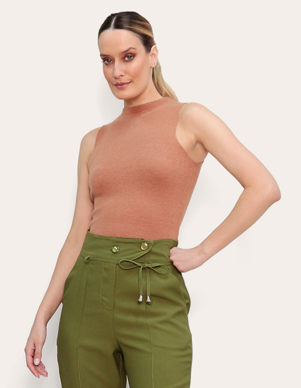 Blusa cropped cavada tricot Bege medio