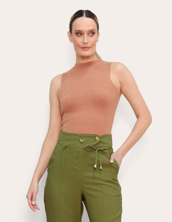 Blusa cropped cavada tricot Bege medio