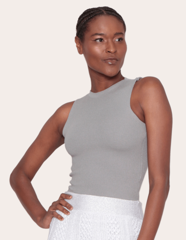 Blusa cropped cavada tricot Cinza