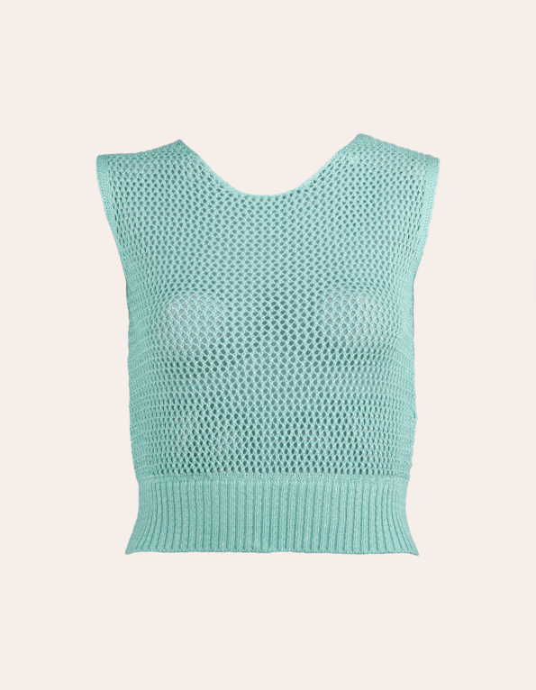 Blusa cropped cavada tricot furo lurex Mint