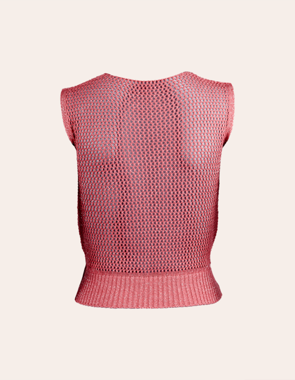 Blusa cropped cavada tricot furo lurex Sunset coral