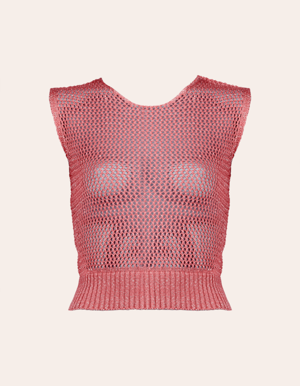 Blusa cropped cavada tricot furo lurex Sunset coral
