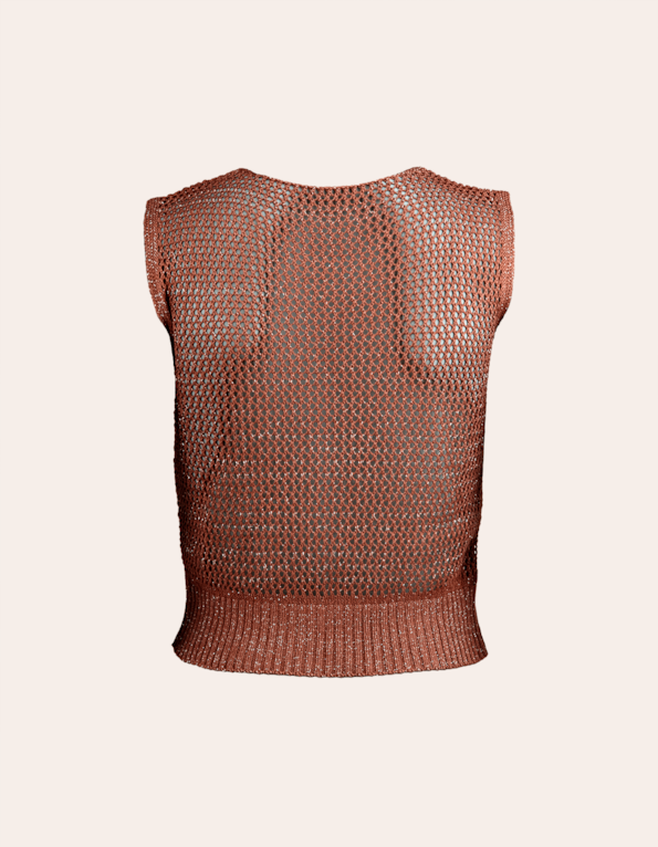 Blusa cropped cavada tricot furo lurex Terracota