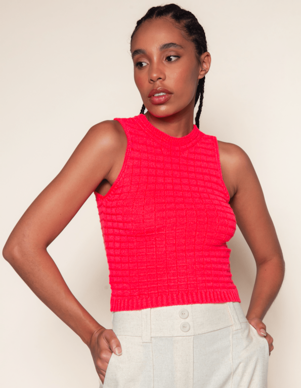 Blusa cropped cavada tricot Laranja